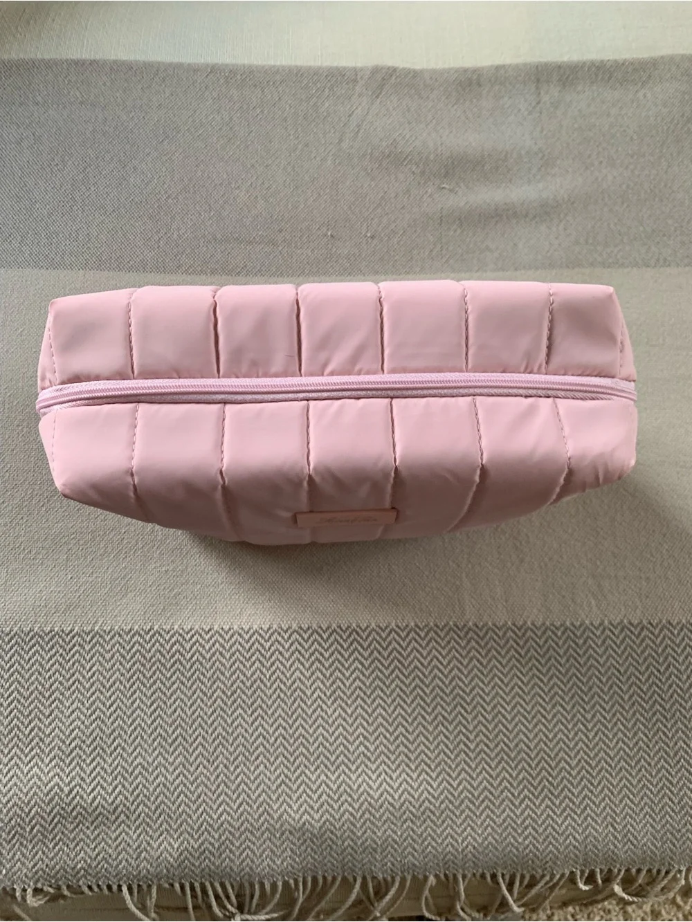 Loving Tan Pink Quilted Travel  Cosmetic Organizer Pouch  8”x8”
